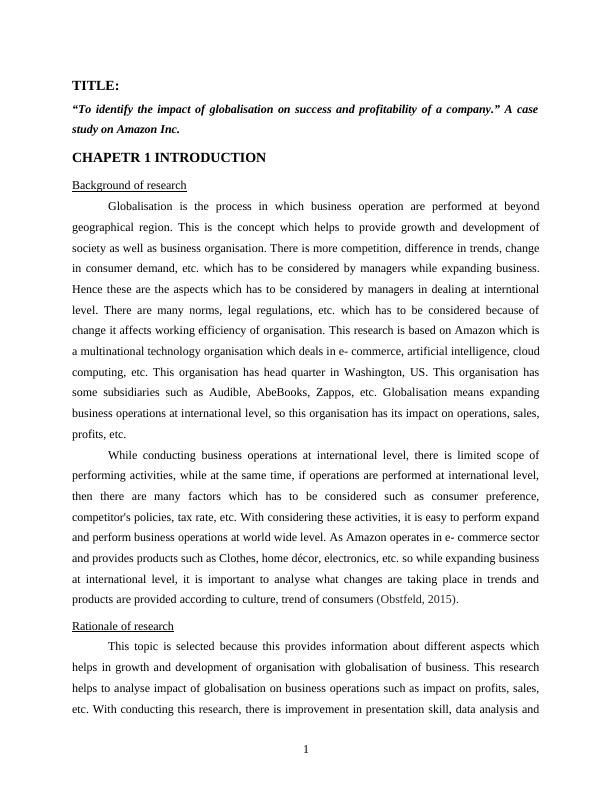 Research Project Assignment - Impact of Globalisation on success and profitability_4