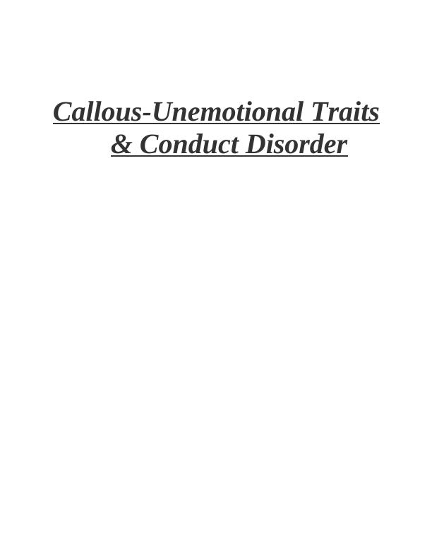 Callous-Unemotional Traits & Conduct Disorder_1
