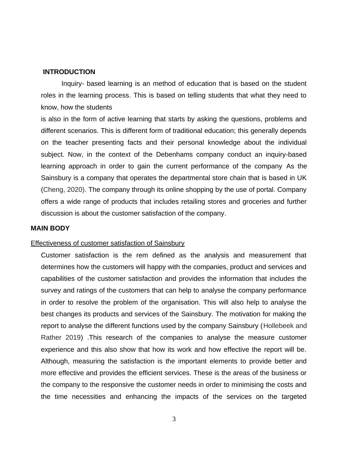 Effectiveness of Customer Satisfaction in Sainsbury through