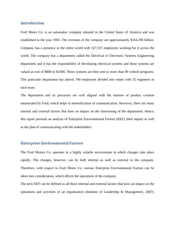 Analysis of Enterprise Environmental Factors for Ford Motors Co._1