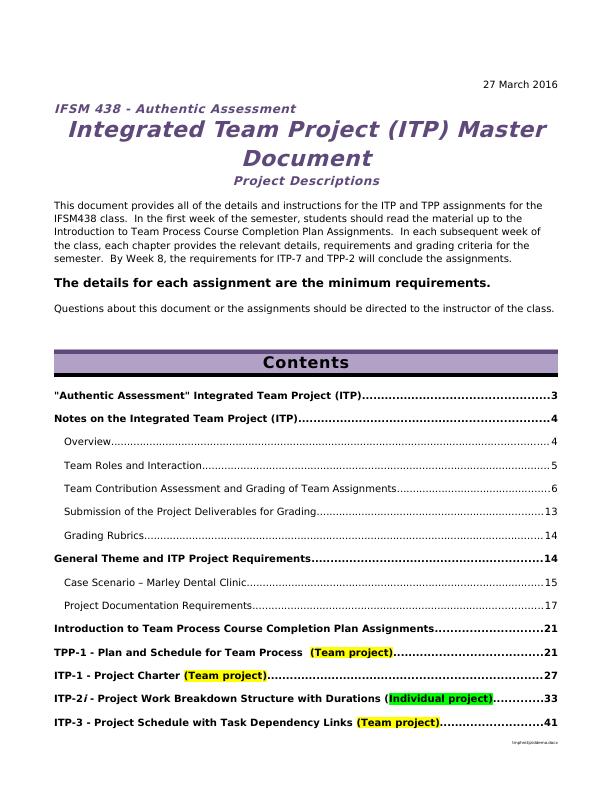 Integrated Team Project IFSM 438 - Authentic Assessment 27 March 2016_1