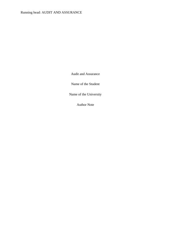 Audit and Assurance | Assignment-1_1