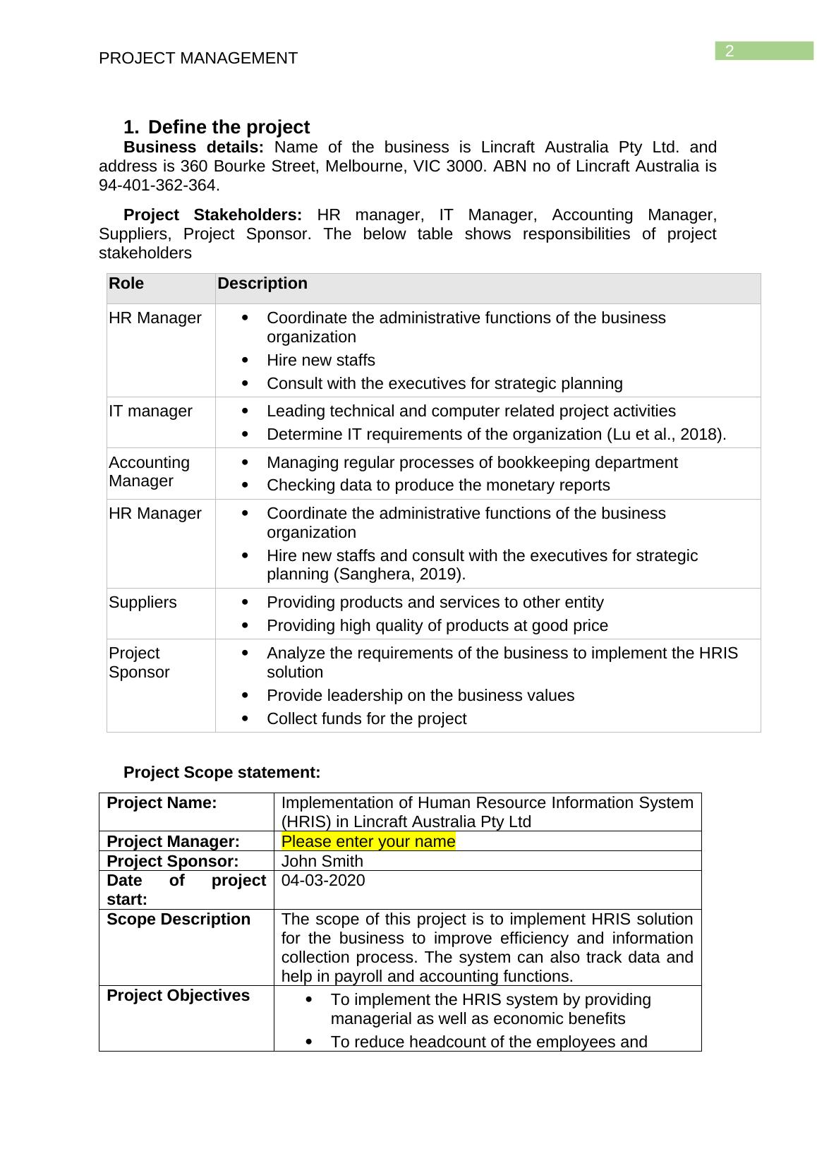 Human Resource Information System Project 2022