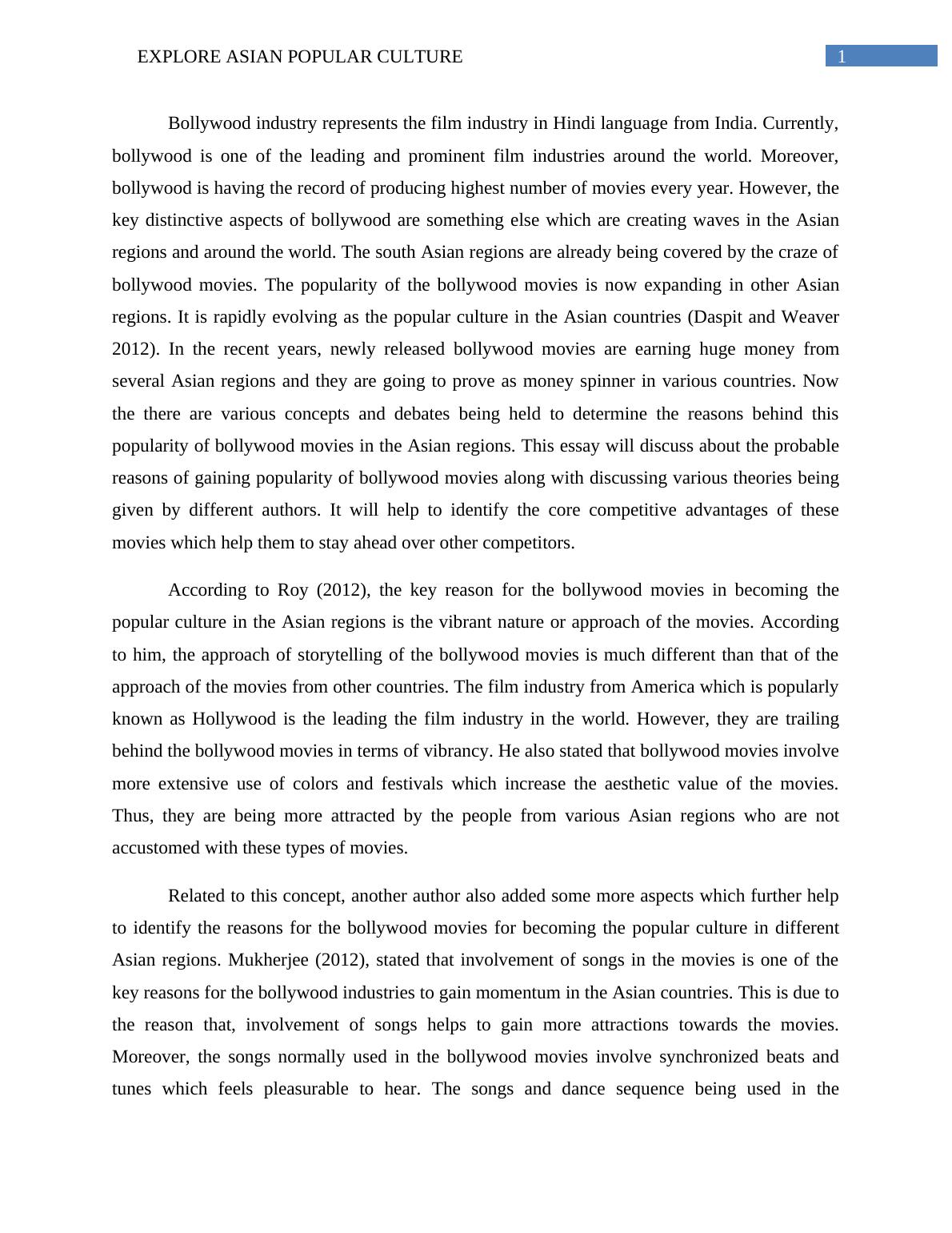 essay on bollywood movies in english