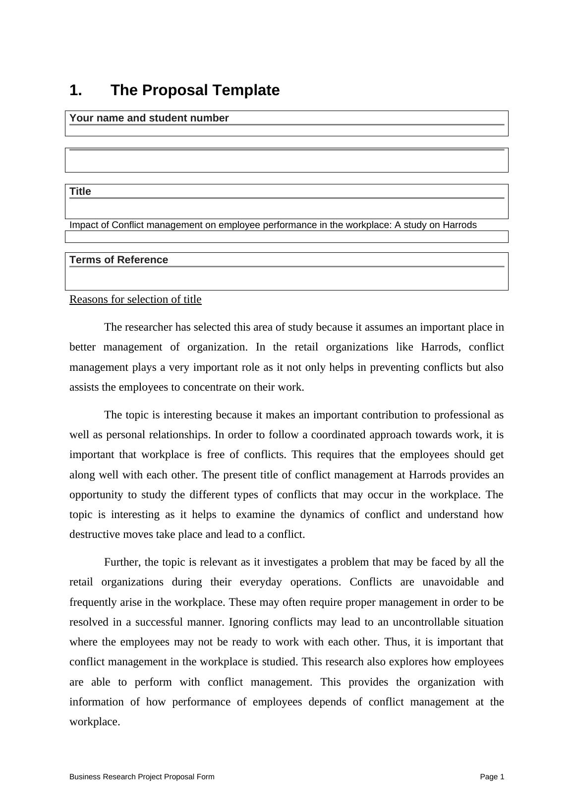 sample research proposal on conflict management