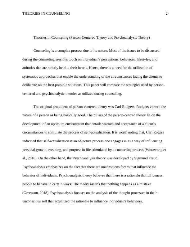 Theories in Counseling: Person-Centered Theory and Psychoanalysis Theory_2