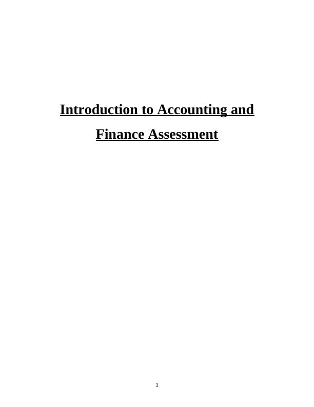 Introduction to Accounting and Finance Assessment