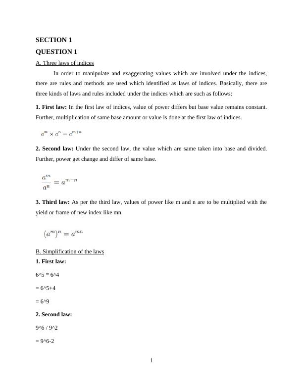 Three Laws Of Indices Assignment