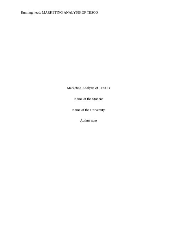 Marketing Analysis of TESCO - Assignment_1