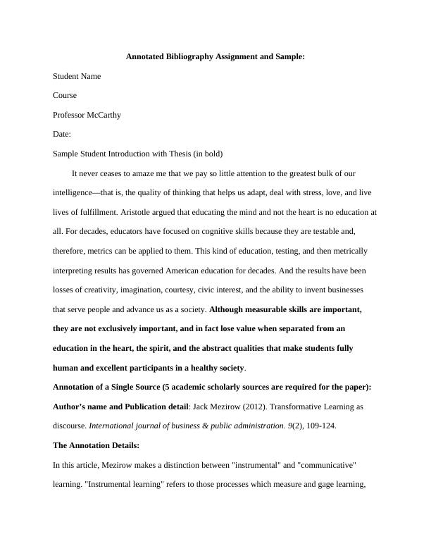Annotated Bibliography Assignment and Sample_1