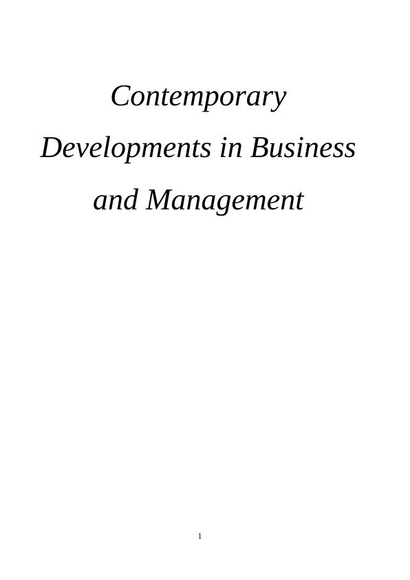 Contemporary Developments in Business and Management -  Marriott hotel Assignment_1