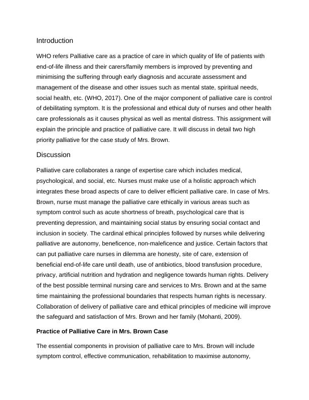 Principle and Practice of Palliative Care: A Case Study of Mrs. Brown_1