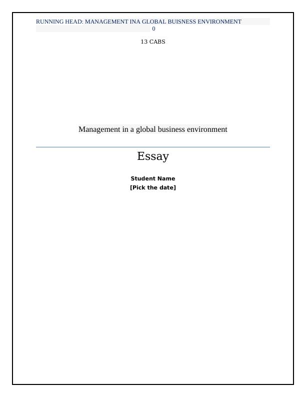 Management in a Global Business Environment_1