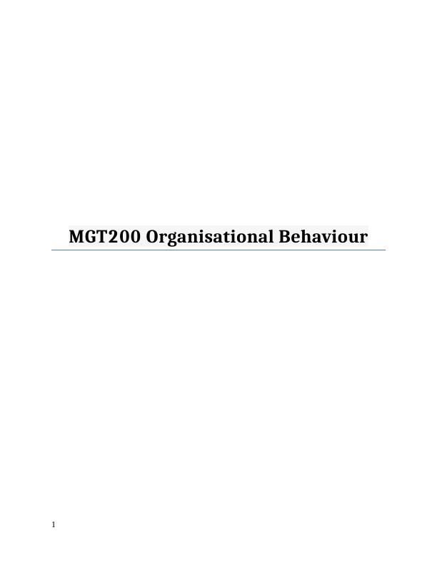 MGT200 Organizational Behavior | Assignment_1