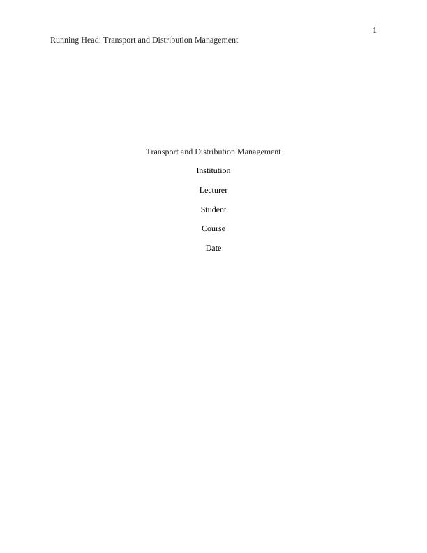 Transport and Distribution Management Assignment_1