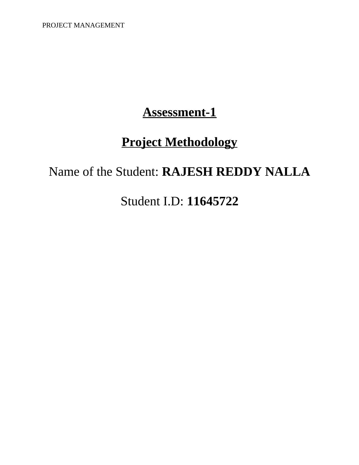 Project methodology assignment | PMBOK_1