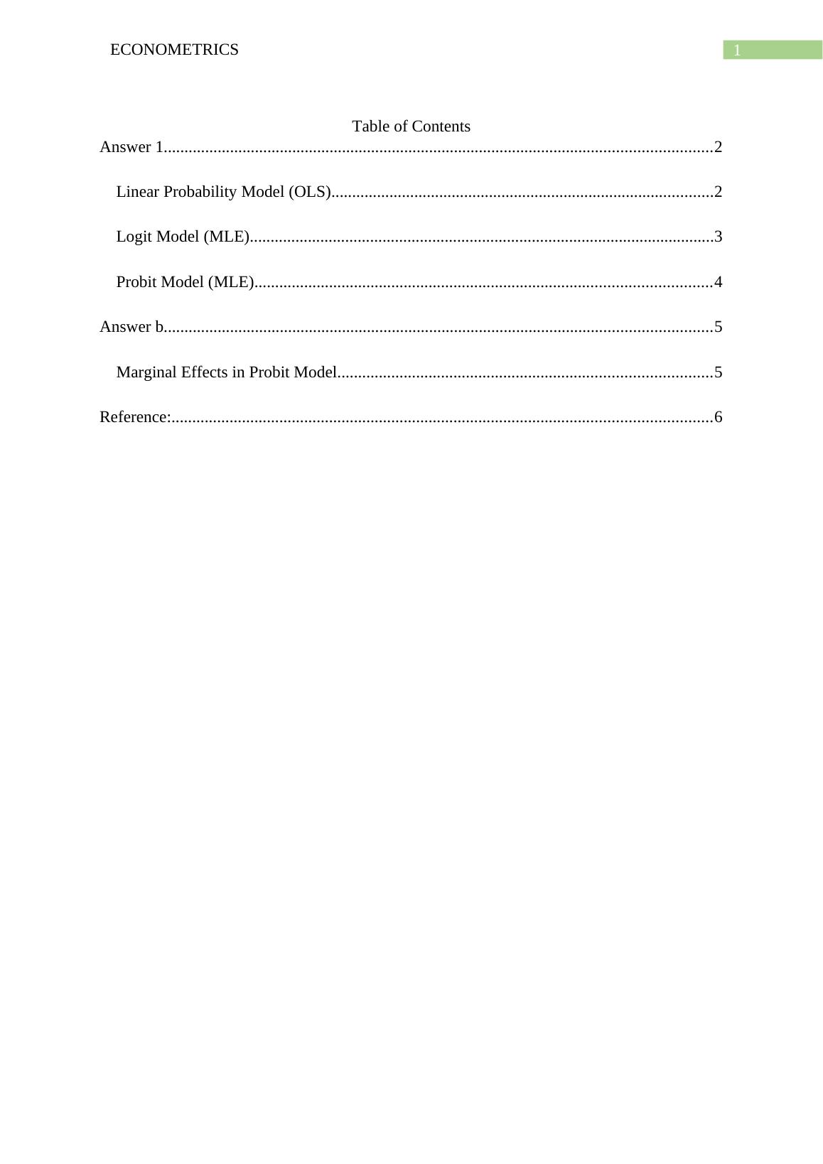 Econometrics: Linear Probability Model, Logit Model, Probit Model