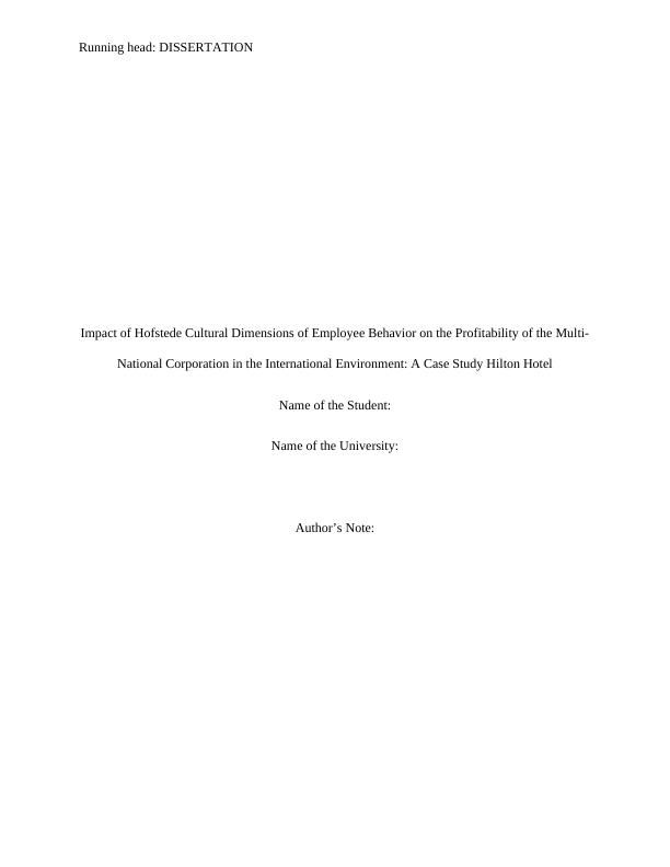Impact of Hofstede Cultural Dimensions on Profitability of Hilton Hotel_1