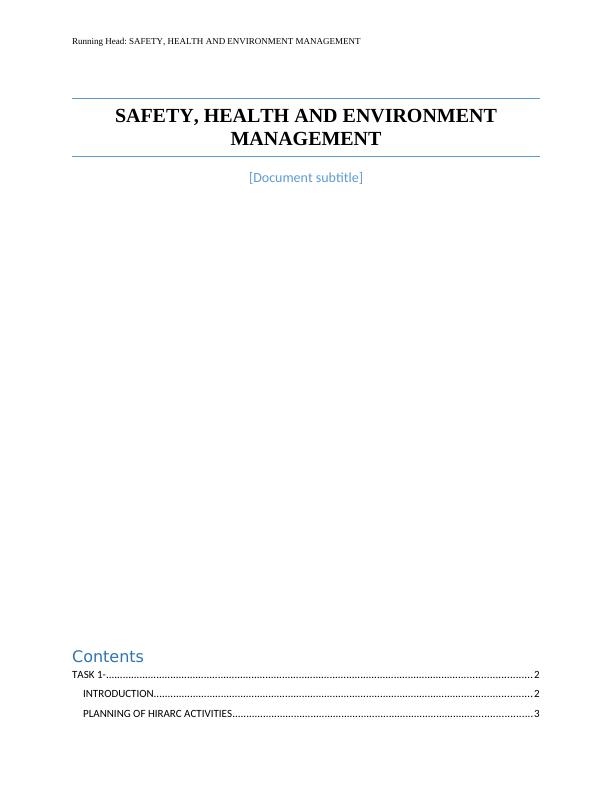 Safety, Health and Environment Management: Assignment_1