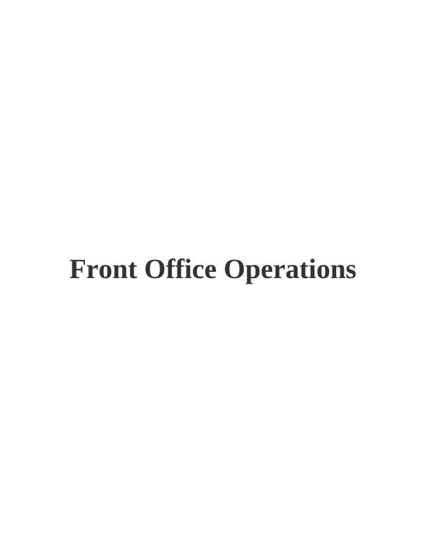 Front Office Operations in Hospitality - Assignment_1