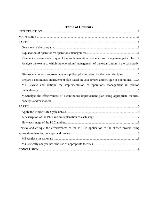 operations and project management assignment