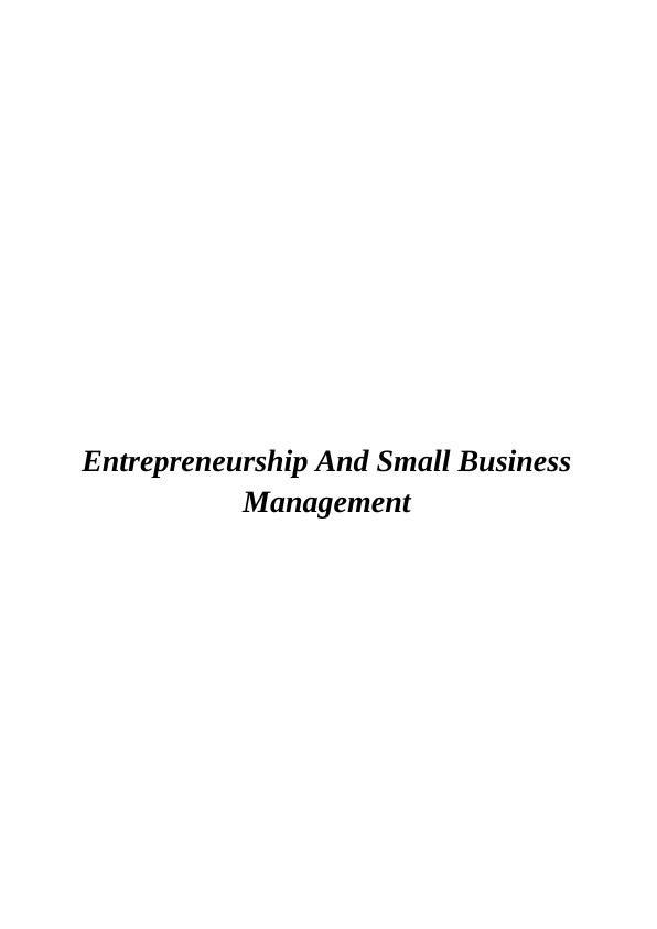 Entrepreneurship and Small Businesses Management | Assignment_1