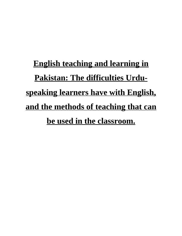 Learning and Teaching English in Pakistan_1