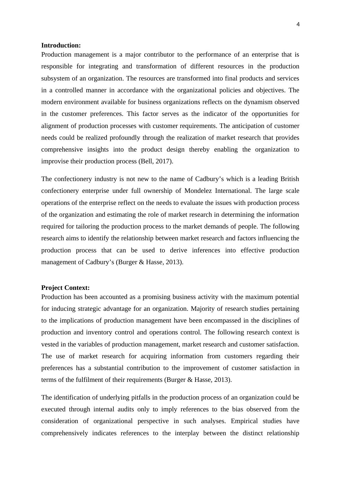 Market Research and Production Process in Cadbury's