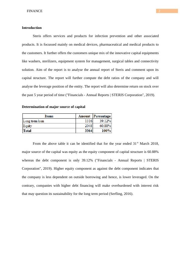 Analysis of Steris Annual Report: Capital Structure and Stock Performance_3