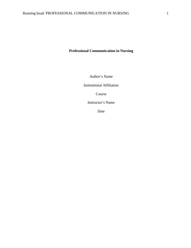 Assignment - Professional Communication in Nursing_1