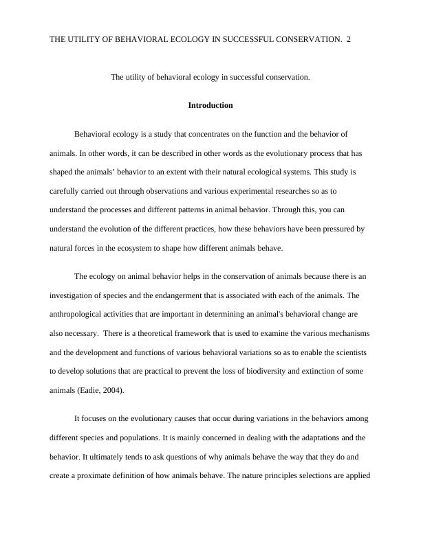 Behavioral Ecology Or Evolutionary Process | Study