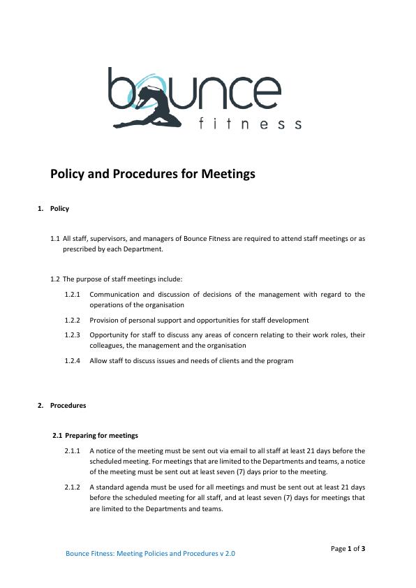 Policy and Procedures for Meetings at Bounce Fitness_1