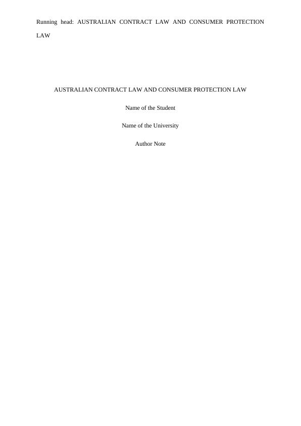 Australian Contract Law And Consumer Protection_1