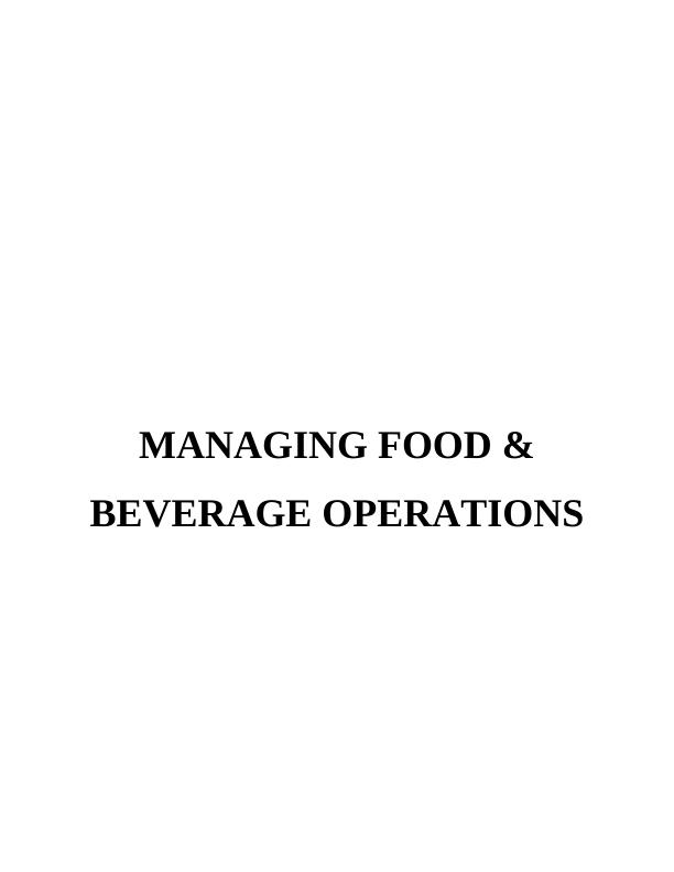 Managing Food & Beverage Operations Desklib