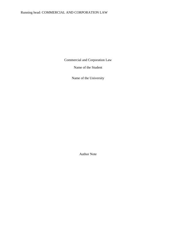 Case Study on Commercial and Corporation Law_1