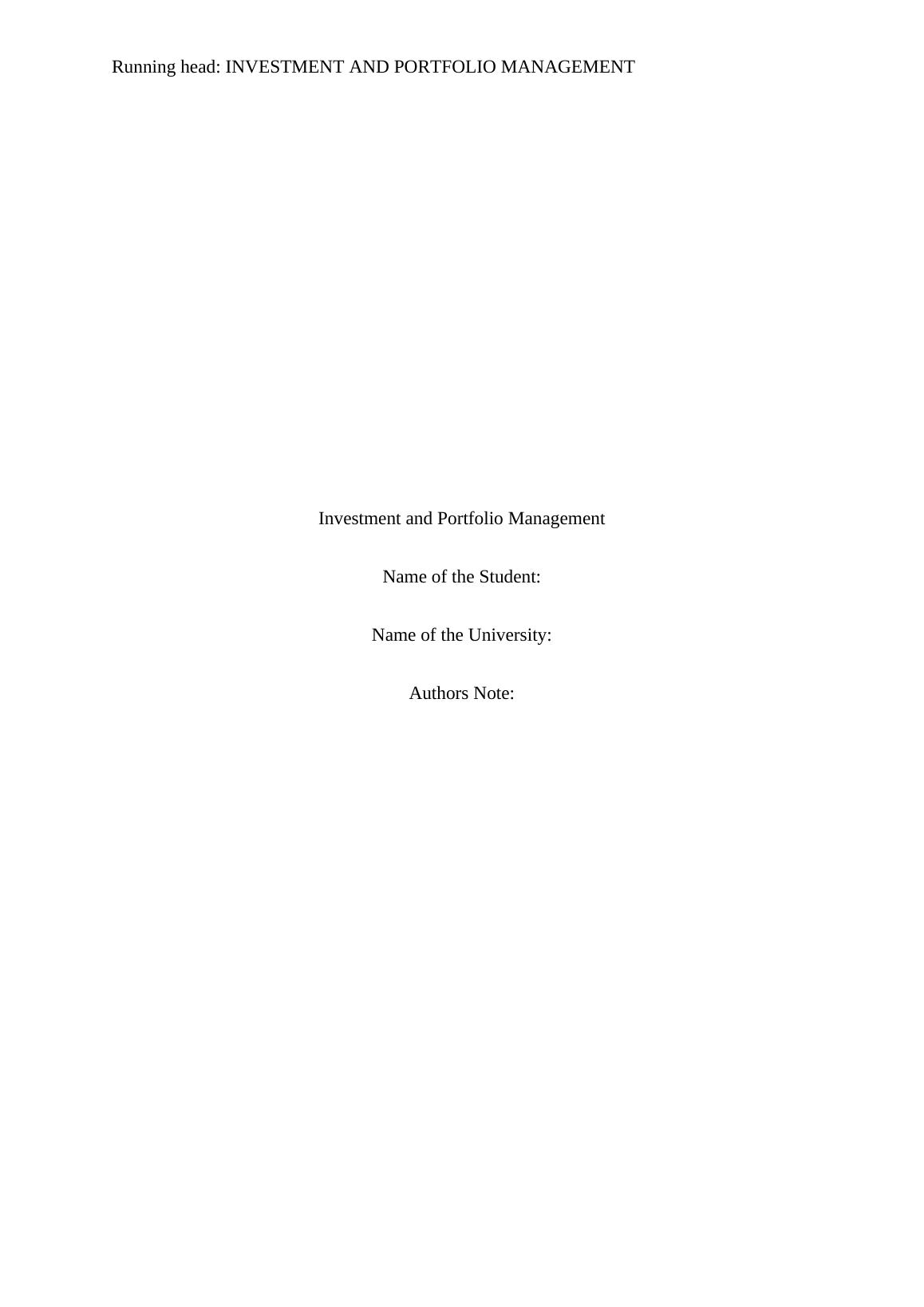 Investment and Portfolio Management - Assignment_1