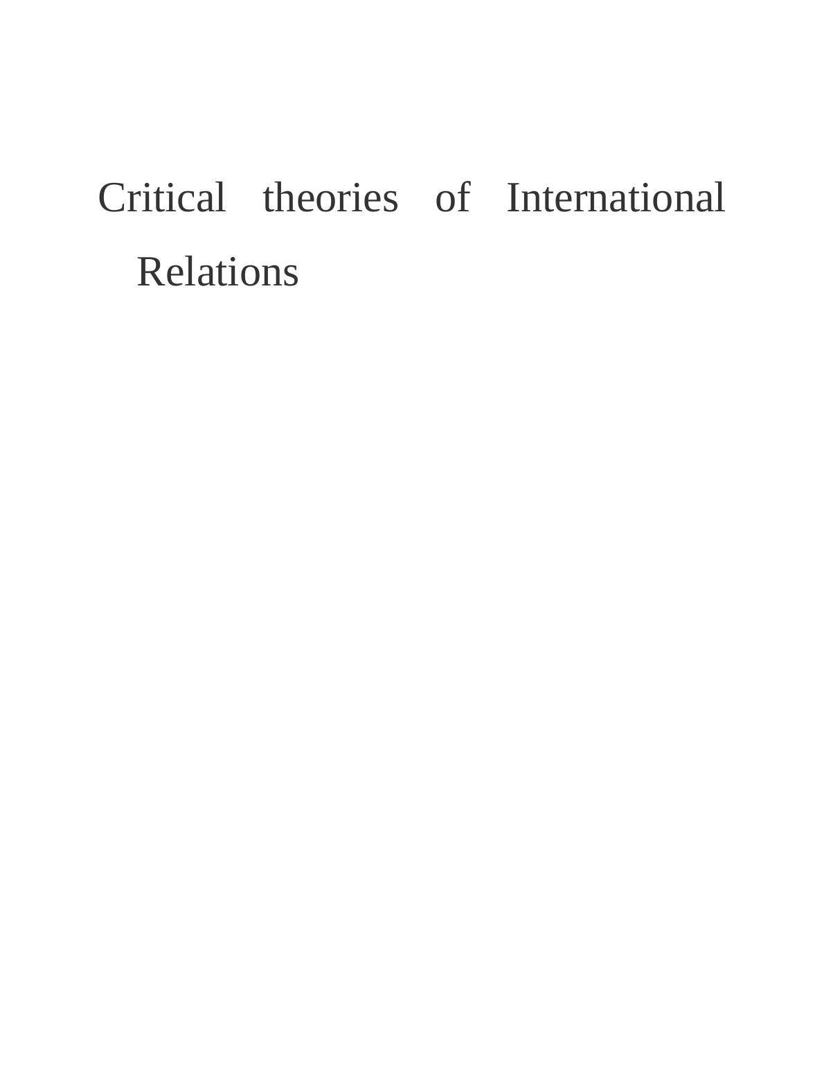 critical thinking in international relations