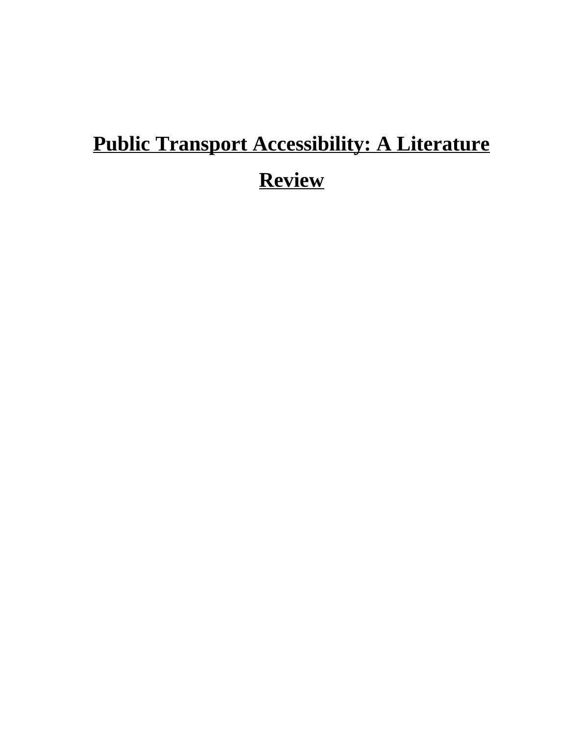 public transport accessibility a literature review