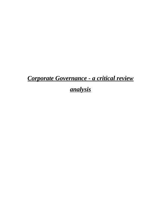 Corporate Governance - a critical review_1