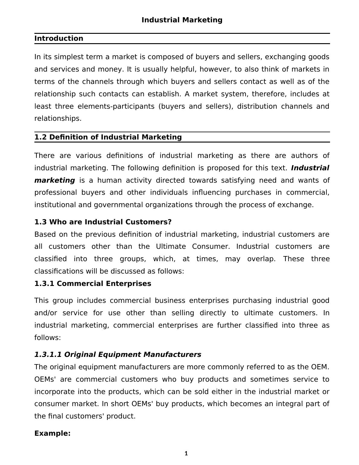 Industrial Marketing Assignment