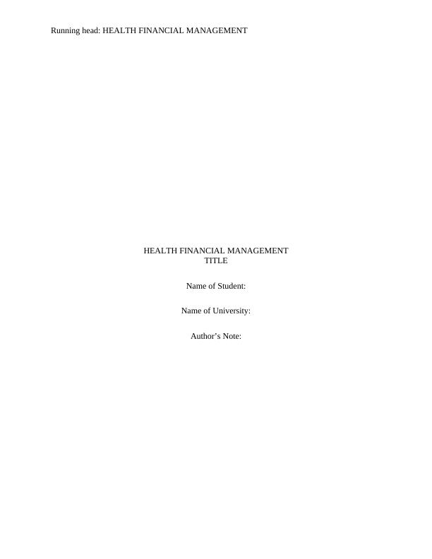 Health Financial Management Assignment Report_1