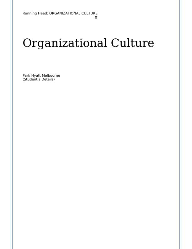 Use of Organizational culture in Hospitality Management_1