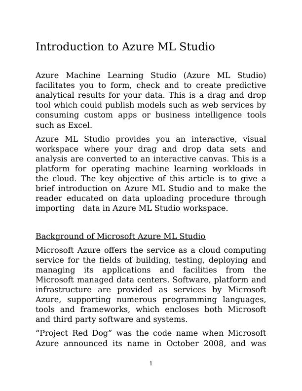 Introduction to Azure ML Studio | Essay_1