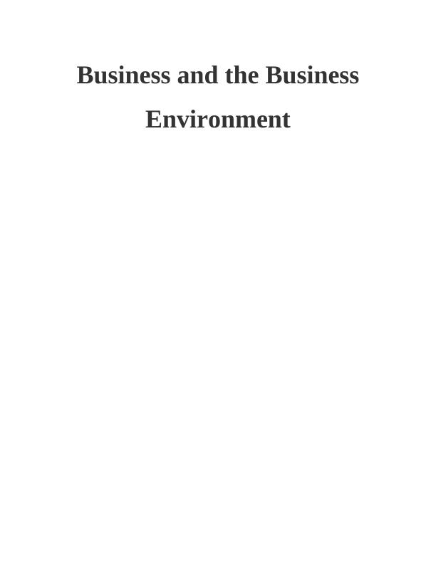 Business and the Business Environment INTRODUCTION_1
