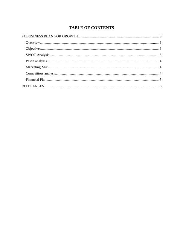 P4 Business Plan For Growth TABLE OF CONTENTS_2