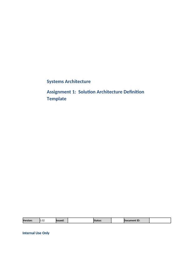 Assignment 1 - Solution Architecture Definition_1