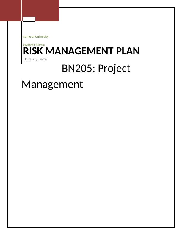 Risk Management Plan | Report_1