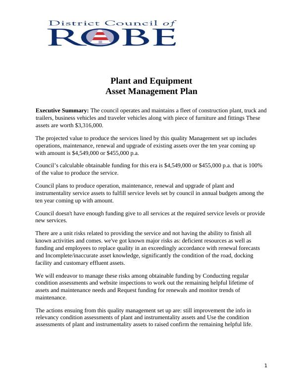 Plant and Equipment Asset Management Plan_1
