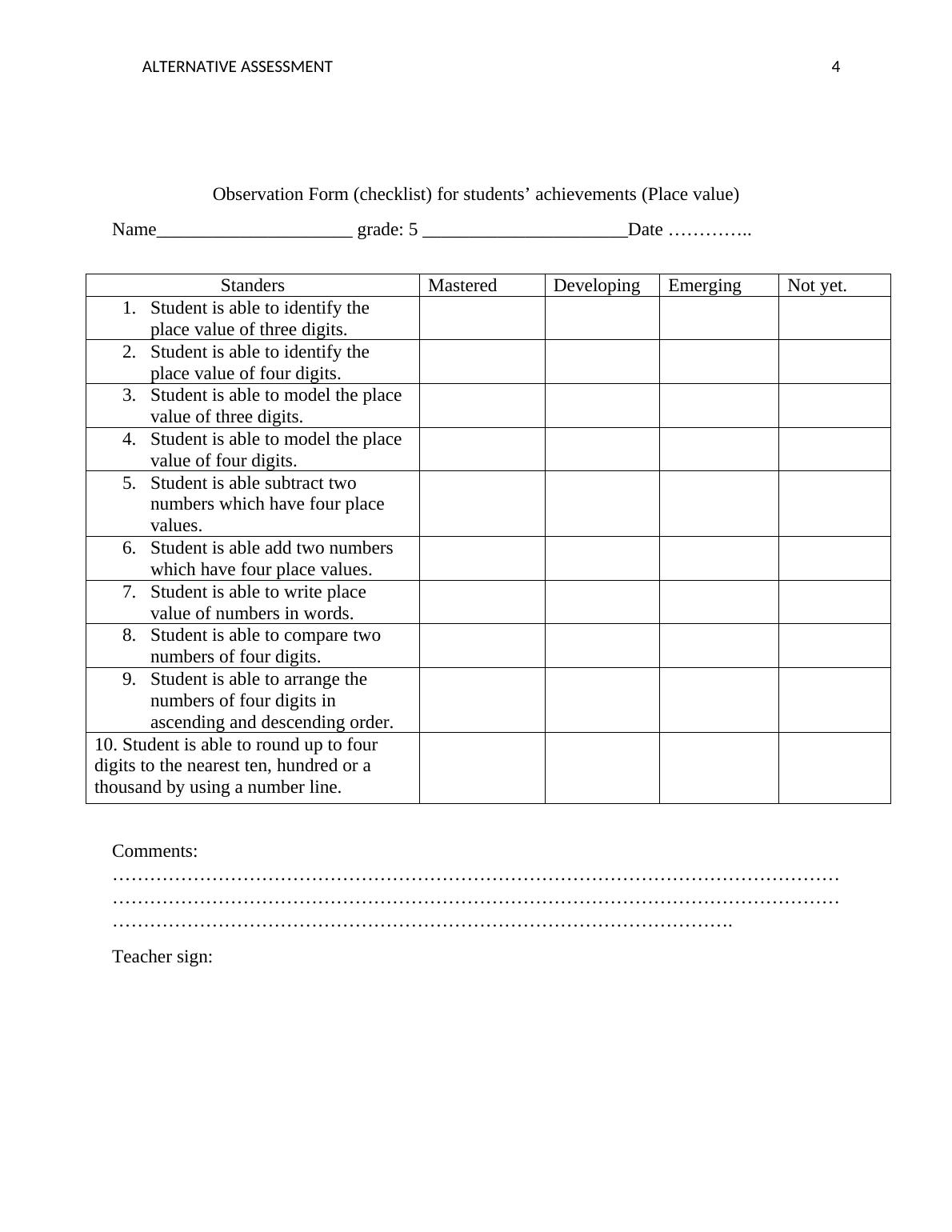 Observation checklist - assignment pdf