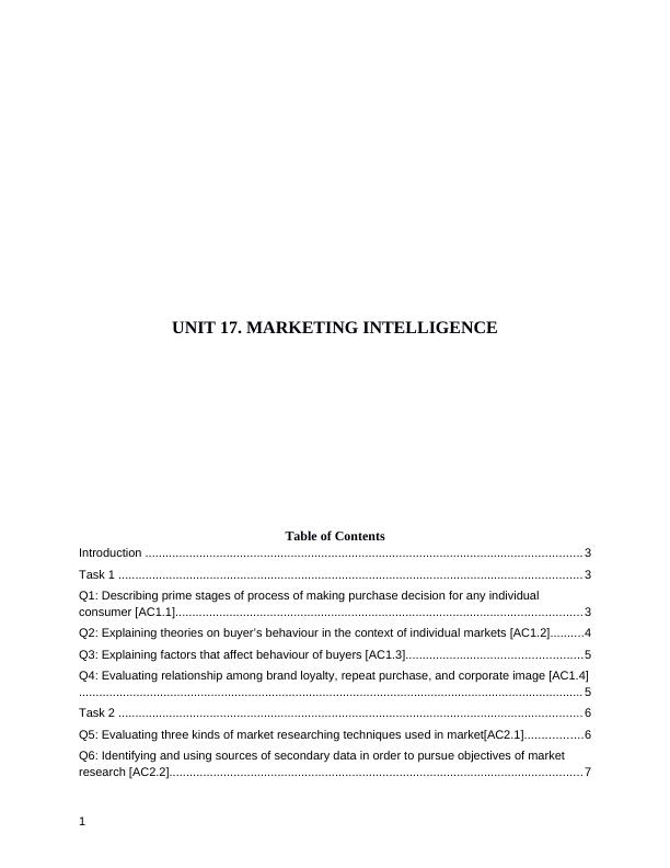 UNIT 17 Marketing Intelligence : Assignment_1